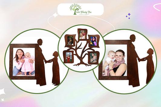 Three picture frames: Mother and Daughter, Tree Shaped Frame and Mother and Daugther Frame.
