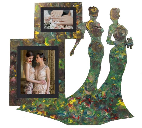 Lesbian Couple Wedding Picture Frame Painted with Acrylics