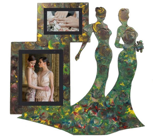 Lesbian Couple Wedding Picture Frame Painted with Acrylics